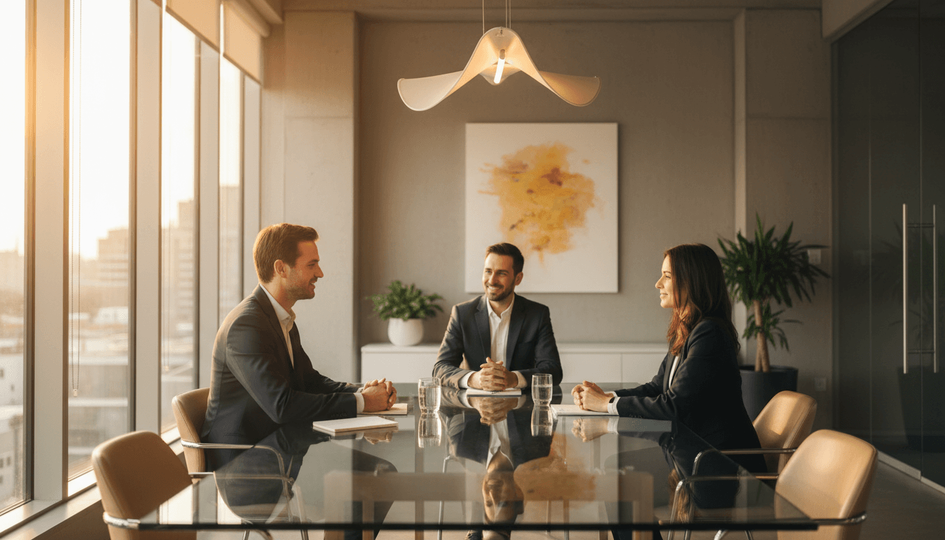 Professional financial consultant in a bright office setting with natural light