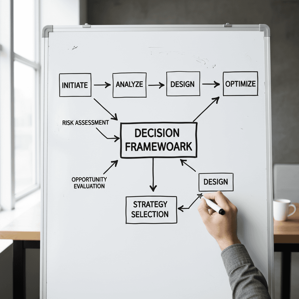 professional drawing a bridge diagram on a whiteboard in a bright consulting room