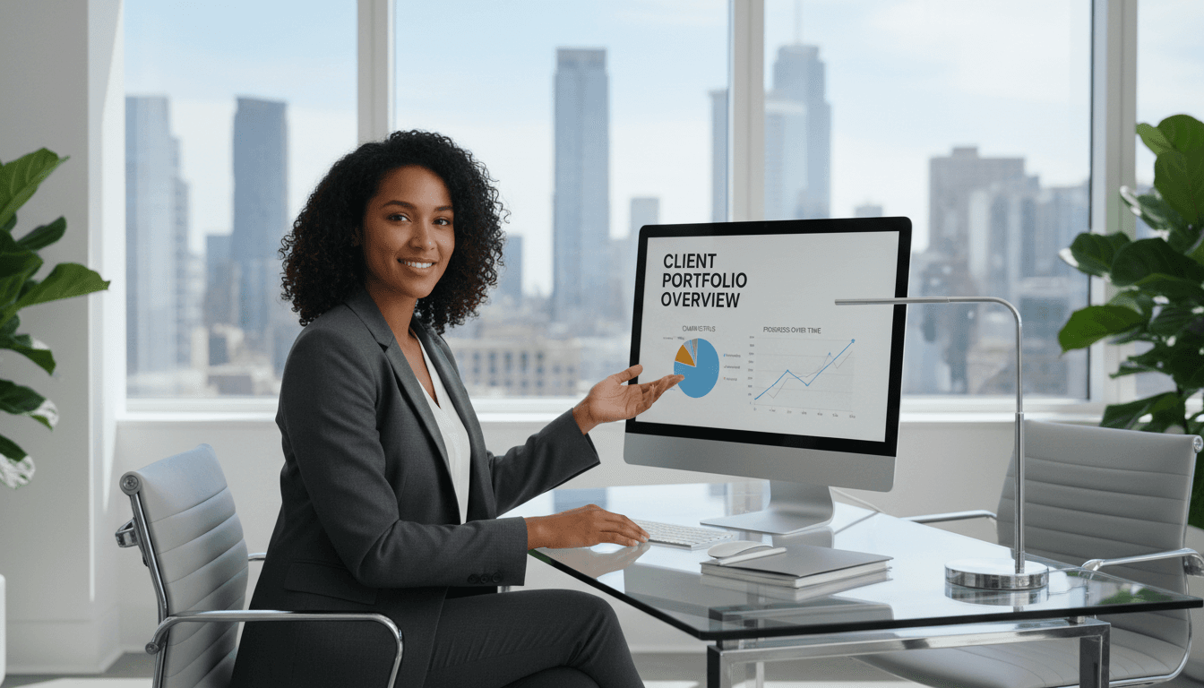 Financial consultant working with documents in a clean office