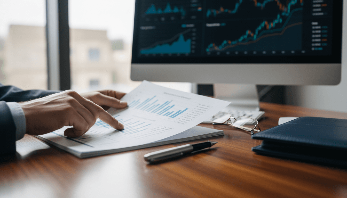 Financial planner and client reviewing documents together at a desk